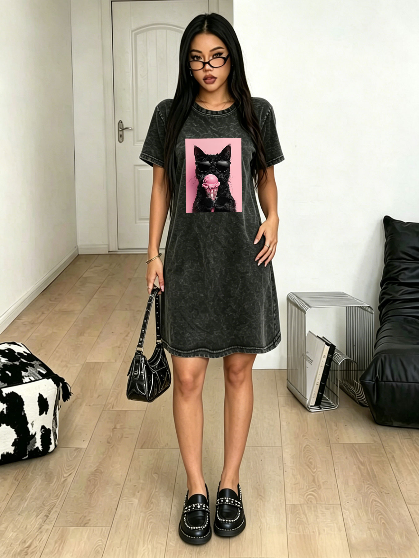 Vintage Washed Retro T-shirt D - Streetwear Brand Cat review and price